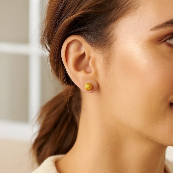 14k Yellow Gold Ball Earrings with Crystal Cut Texture(7mm) - alternate view 4