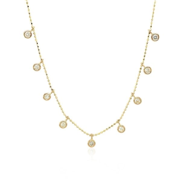 14k Yellow Gold Necklace with Round Diamond Charms - alternate view 2