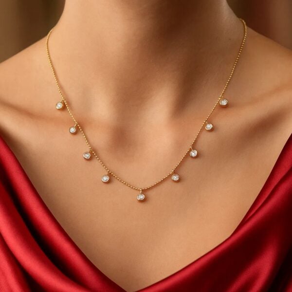 14k Yellow Gold Necklace with Round Diamond Charms - alternate view 4