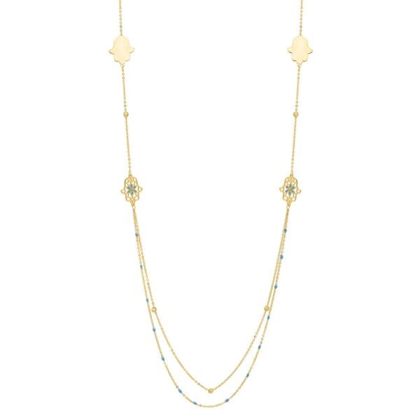 Long Hamsa Necklace in 14K Yellow Gold