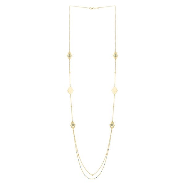 Long Hamsa Necklace in 14K Yellow Gold - alternate view 2