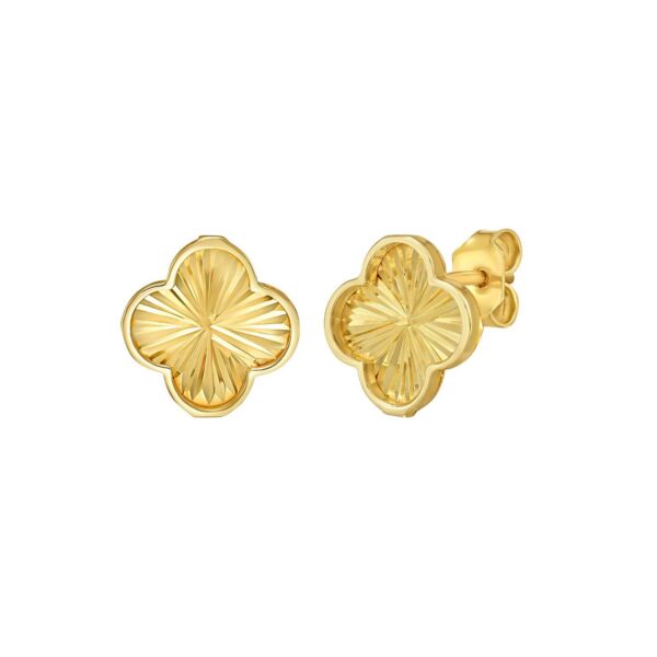 14K Yellow Gold Radiating Clover Earrings - alternate view 2
