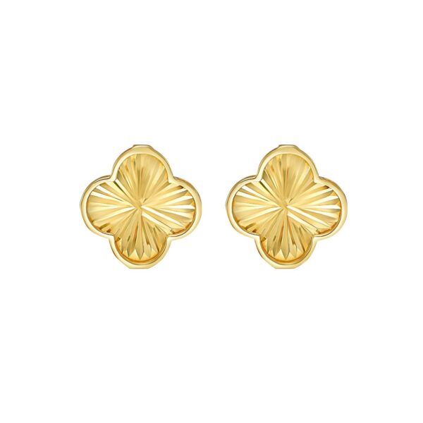 14K Yellow Gold Radiating Clover Earrings - alternate view 3