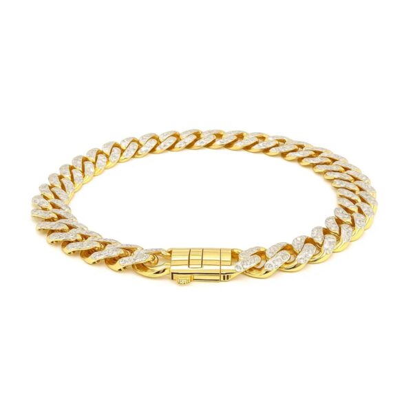 14k Two Tone Gold 8 1/4 inch Curb Chain Bracelet with White Pave (9.50 mm) - Two-Tone Gold - alternate view 2