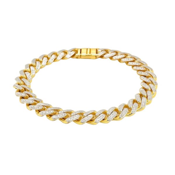 14k Two Tone Gold 8 1/4 inch Curb Chain Bracelet with White Pave (9.50 mm) - Two-Tone Gold - alternate view 3