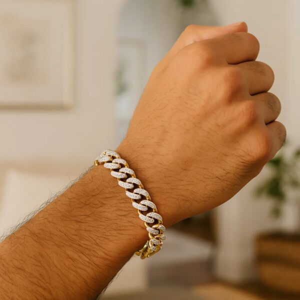 14k Two Tone Gold 8 1/4 inch Curb Chain Bracelet with White Pave (9.50 mm) - Two-Tone Gold - alternate view 4