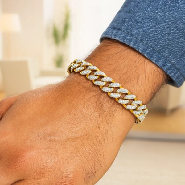 14k Two Tone Gold 8 1/4 inch Curb Chain Bracelet with White Pave (9.50 mm) - Two-Tone Gold - alternate view 5