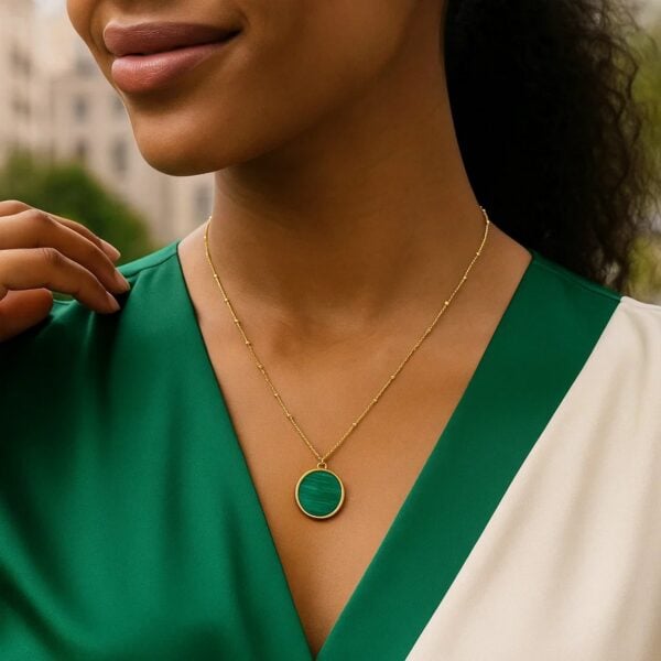 14K Yellow Gold Malachite Inlay Circle Necklace - alternate view 5