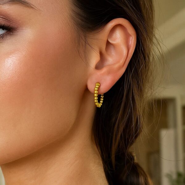 14K Yellow Gold Bead Hinged Hoop Earrings - alternate view 2