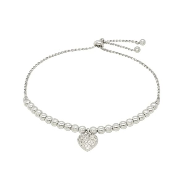 Adjustable Bead Bracelet with Round Charm and Cubic Zirconias in Sterling Silver - alternate view 2