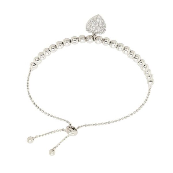 Adjustable Bead Bracelet with Round Charm and Cubic Zirconias in Sterling Silver - alternate view 3