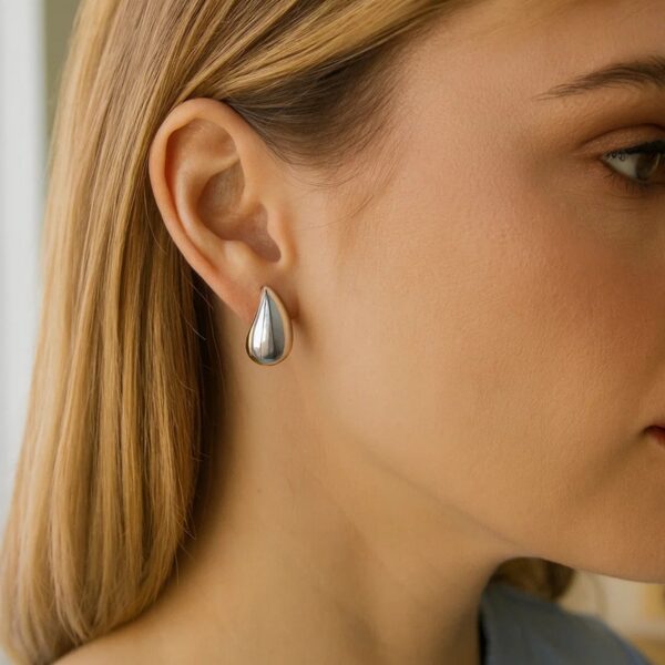 Sterling Silver Rhodium Plated Puffed Teardrop Earrings - alternate view 5