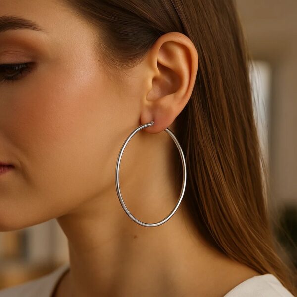 Rhodium Plated Hoop Earrings in Sterling Silver (2x60mm) - alternate view 4