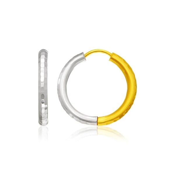 Hammered Hinge Tube Hoop Earrings in 14k Two-Tone Gold(2.5x15mm)