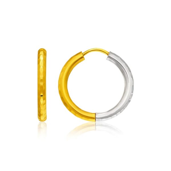 Hammered Hinge Tube Hoop Earrings in 14k Two-Tone Gold(2.5x15mm) - alternate view 2