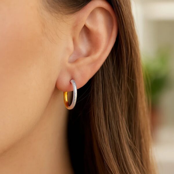 Hammered Hinge Tube Hoop Earrings in 14k Two-Tone Gold(2.5x15mm) - alternate view 3