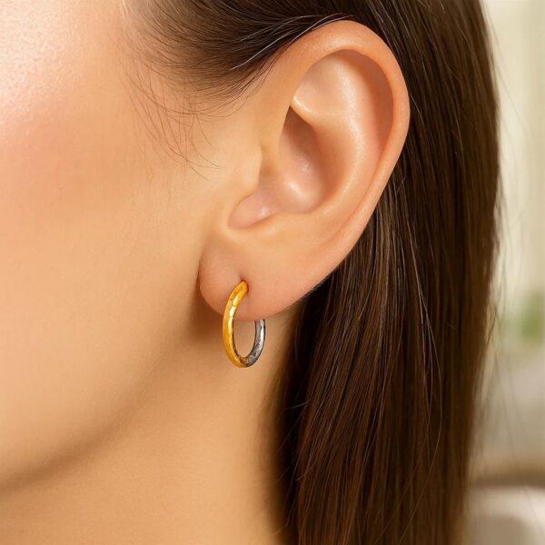 Hammered Hinge Tube Hoop Earrings in 14k Two-Tone Gold(2.5x15mm) - alternate view 4