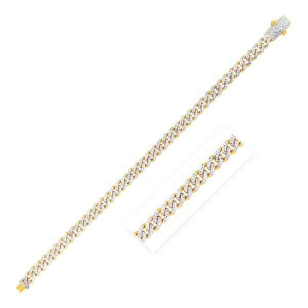 14k Yellow Gold White Pave High Polish Modern Lite Miami Cuban Bracelet(6.50 mm) - Two-Tone Gold