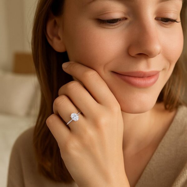 1 Carat Oval Lab Grown IGI G/VS1 Diamond Solitaire Ring in 14K White Gold - alternate view 4