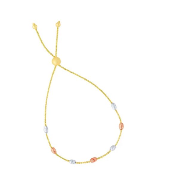 14k Tri-Color Gold Textured Oval Station Lariat Style Bracelet (1.20 mm) - alternate view 2