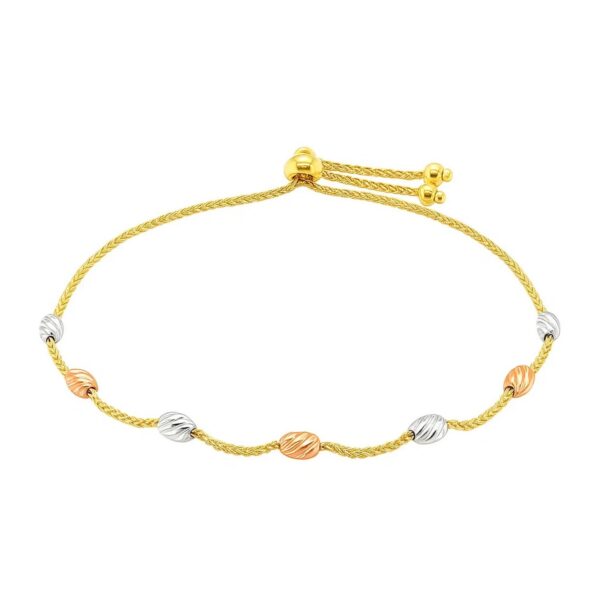 14k Tri-Color Gold Textured Oval Station Lariat Style Bracelet (1.20 mm) - alternate view 3