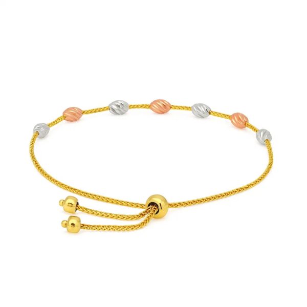 14k Tri-Color Gold Textured Oval Station Lariat Style Bracelet (1.20 mm) - alternate view 4