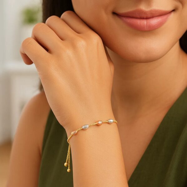 14k Tri-Color Gold Textured Oval Station Lariat Style Bracelet (1.20 mm) - alternate view 5