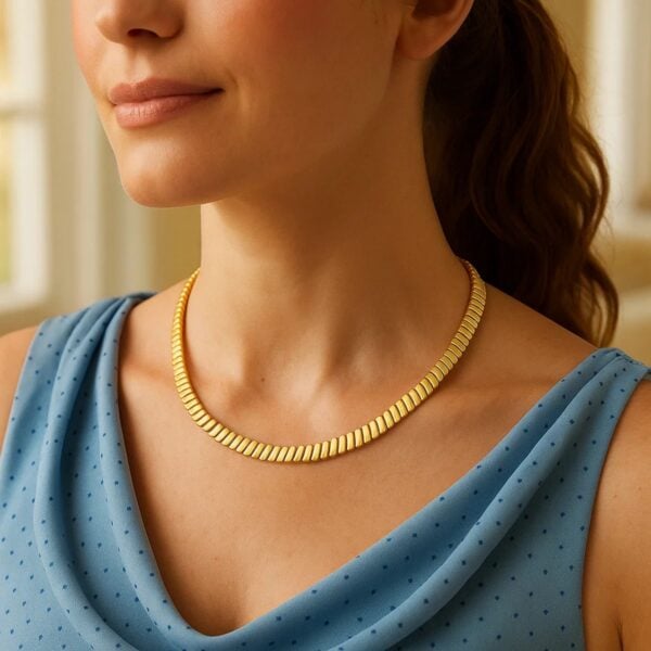 14k Yellow Gold Rib Link Necklace - alternate view 2