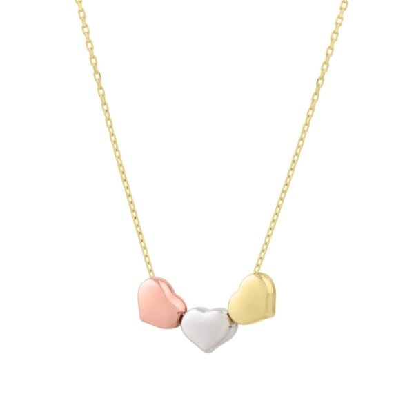 14K Tri Color Gold Triple Heart Necklace - Tri-Color Gold
