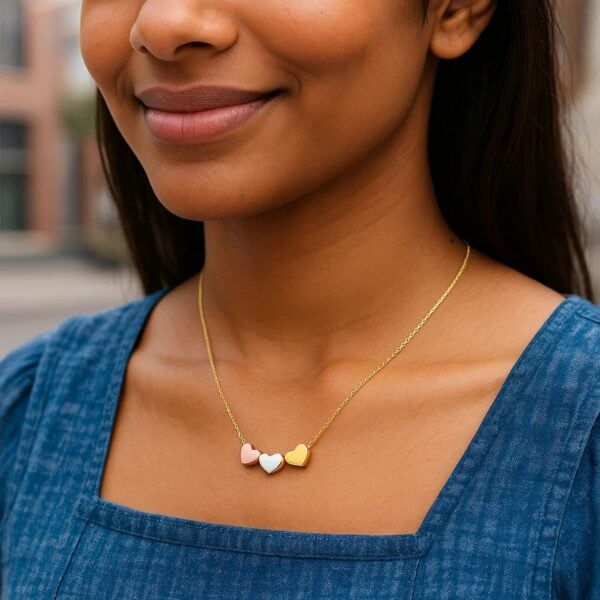 14K Tri Color Gold Triple Heart Necklace - Tri-Color Gold - alternate view 4