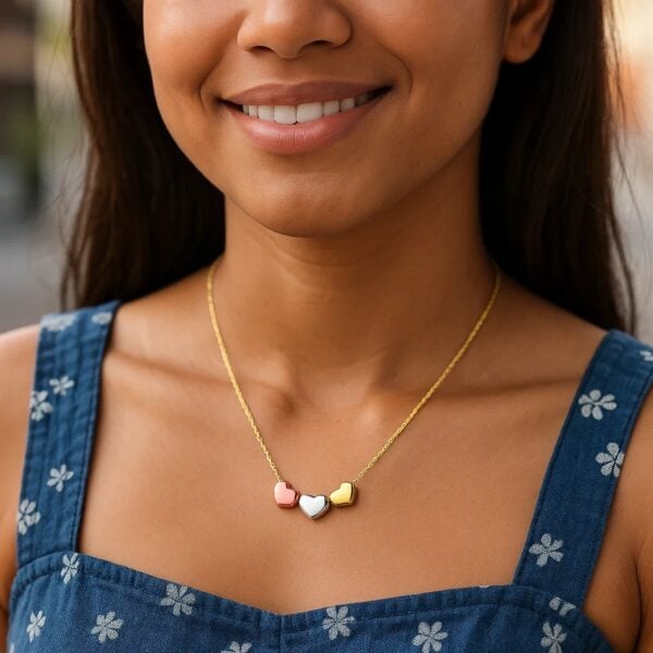 14K Tri Color Gold Triple Heart Necklace - Tri-Color Gold - alternate view 5