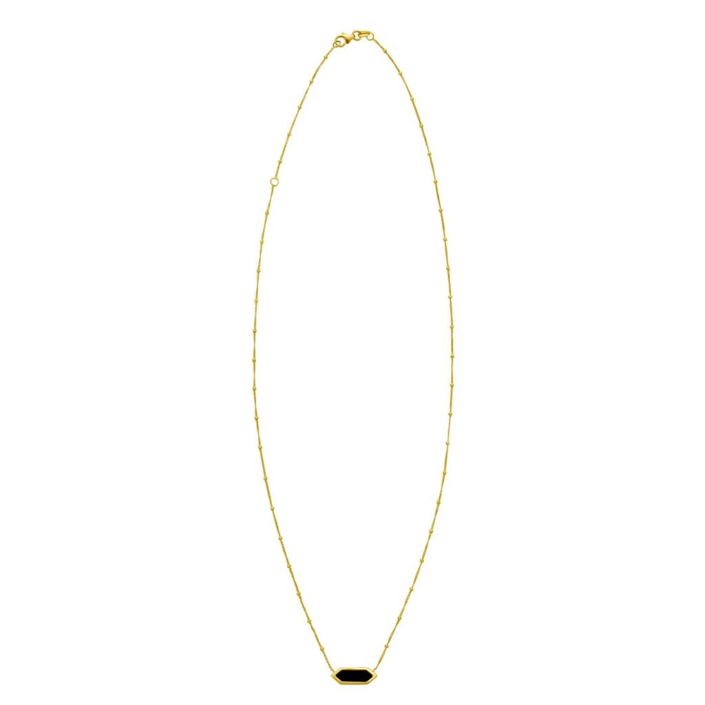 14K Yellow Gold Hexagon Onyx Pendant Necklace