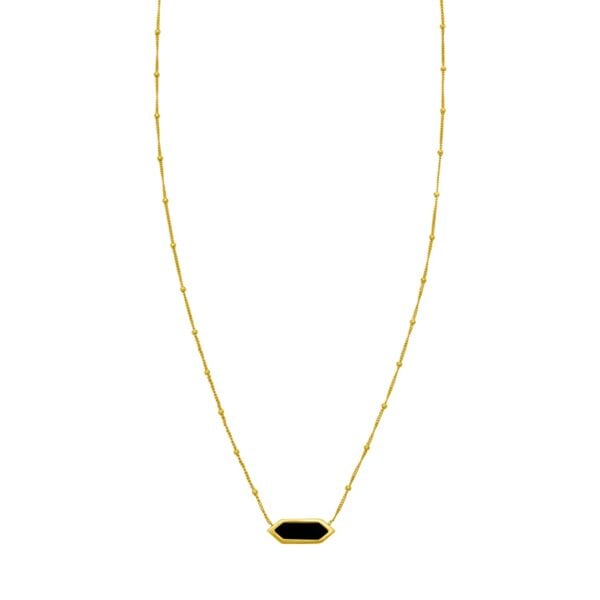 14K Yellow Gold Hexagon Onyx Pendant Necklace - alternate view 2