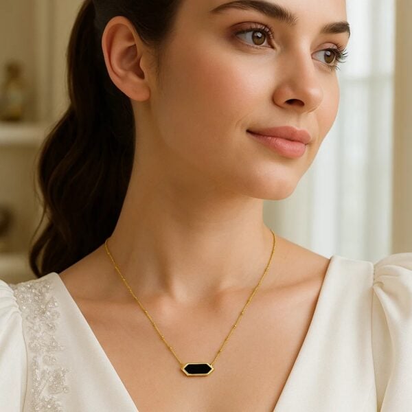 14K Yellow Gold Hexagon Onyx Pendant Necklace - alternate view 3