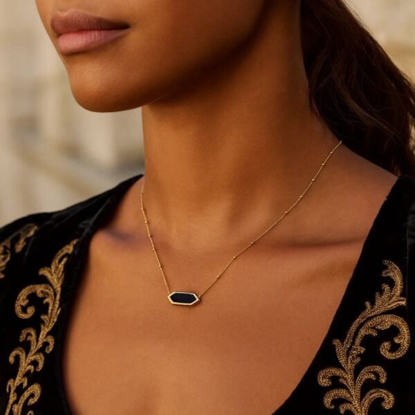 14K Yellow Gold Hexagon Onyx Pendant Necklace - alternate view 4