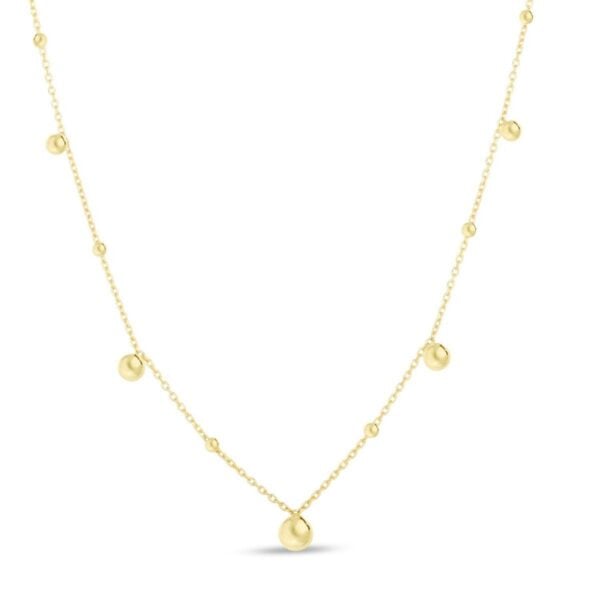 14k Yellow Gold High Polish Beaded Stations Necklace - alternate view 2