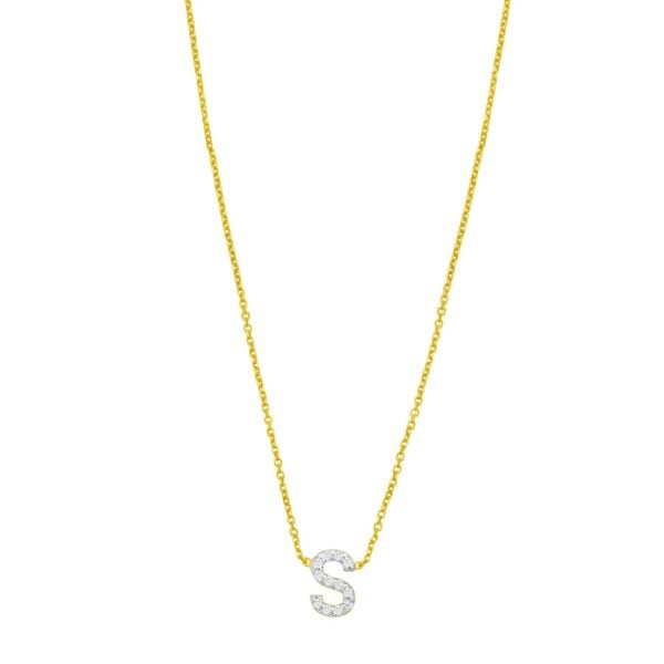 14K Yellow Gold Mini Diamond S Initial Pendant Necklace