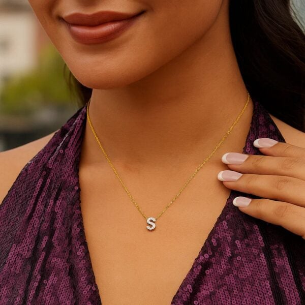 14K Yellow Gold Mini Diamond S Initial Pendant Necklace - alternate view 5