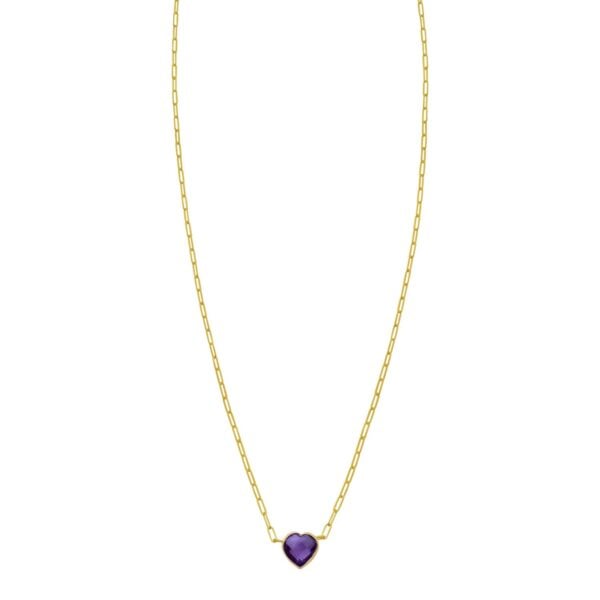 14K Yellow Gold Amethyst Heart Necklace (1.50 mm)