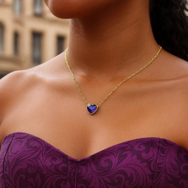14K Yellow Gold Amethyst Heart Necklace (1.50 mm) - alternate view 4