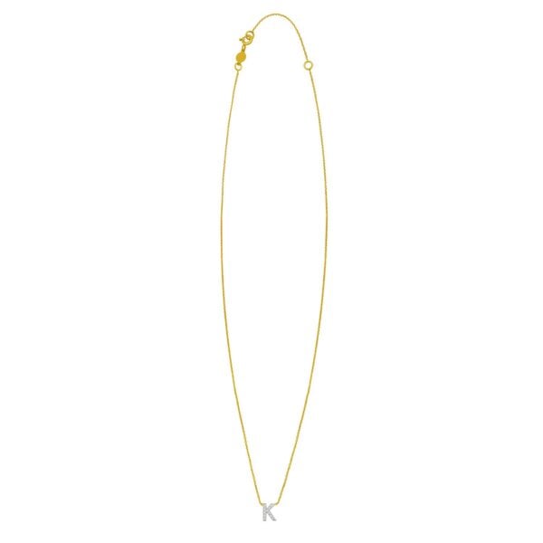 14K Yellow Gold Mini Diamond K Initial Pendant Necklace - alternate view 2