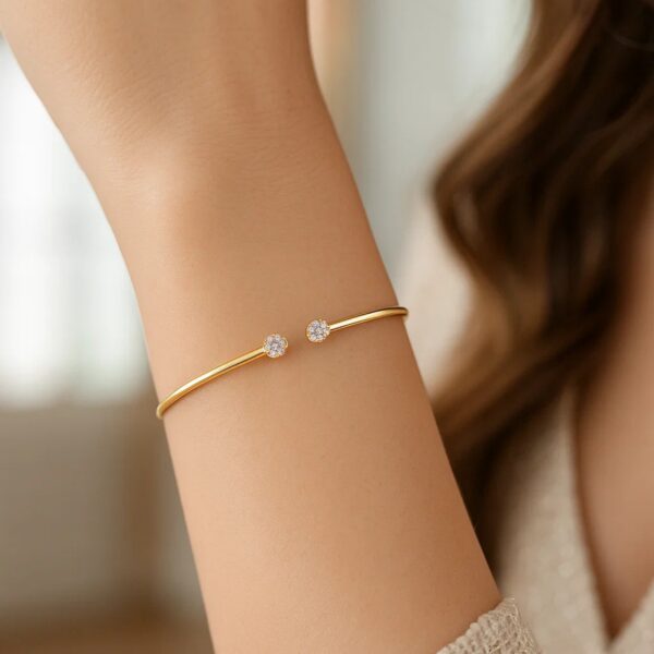 14k Yellow Gold High Polish Diamond Cluster Bangle (2.00 mm) - alternate view 3