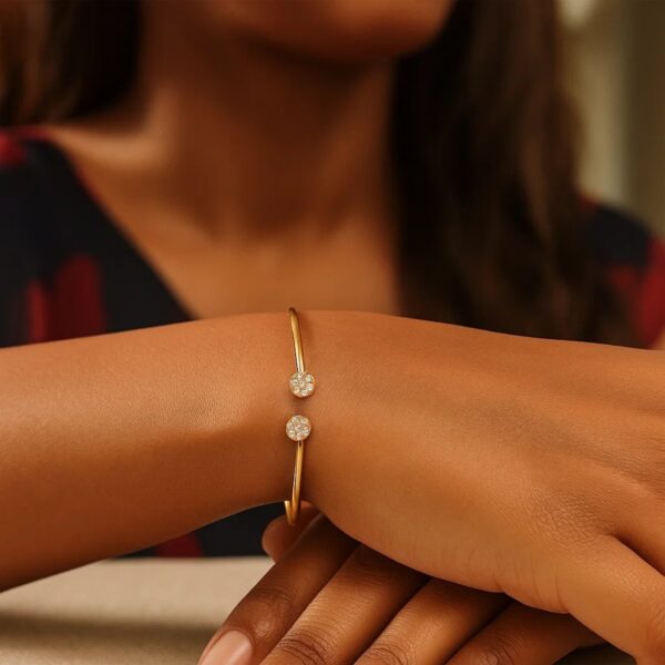 14k Yellow Gold High Polish Diamond Cluster Bangle (2.00 mm) - alternate view 4