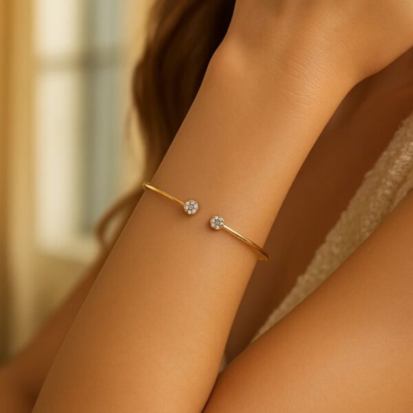 14k Yellow Gold High Polish Diamond Cluster Bangle (2.00 mm) - alternate view 5