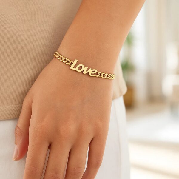 14k Yellow Gold 7 inch Curb Chain Love Bracelet - alternate view 5