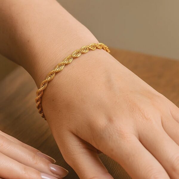 10k Yellow Gold Solid Diamond Cut Rope Bracelet (3.50 mm) - alternate view 5