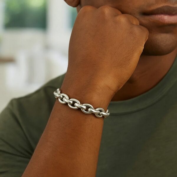 Sterling Silver Rhodium Plated Oval Link Bracelet - alternate view 4