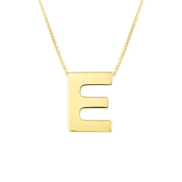 14K Yellow Gold Yours Truly Block Letter Initial E Necklace - alternate view 2