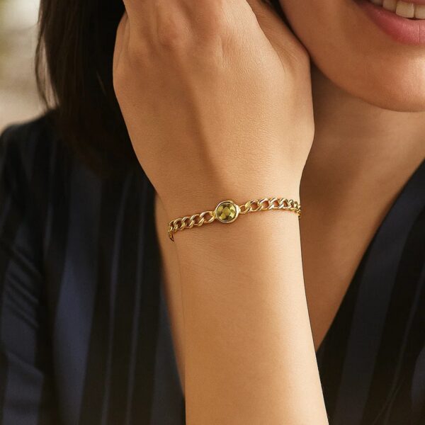 14K Yellow Gold Peridot Curb Chain Bracelet (3.60 mm) - alternate view 3
