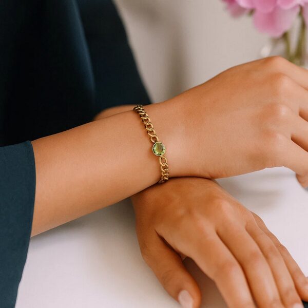 14K Yellow Gold Peridot Curb Chain Bracelet (3.60 mm) - alternate view 4